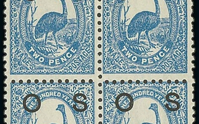 New South Wales Official Stamps 1888-90 Centennial 2d. Prussian blue block of four, perf 11x12,...