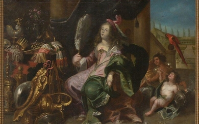Oil on canvas marouflaged "Allegory to goldsmithery objects and soap bubbles". Anonymous. Flemish school. Period: 17th century. Size: 115,5x167,5cm.