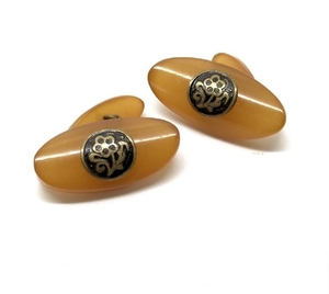 Old Art deco cufflinks with Baltic amber 34x16mm
