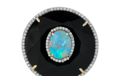 Opal, Diamond and Black Onyx Ring