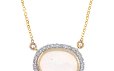 Opal & diamond pendant, on a chain