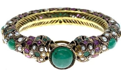 Indian Gold Emerald Pink Sapphire and Pearl Bracelet