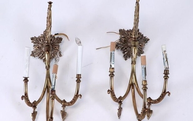 PAIR 19TH C. FRENCH BRONZE 3-ARM WALL SCONCES