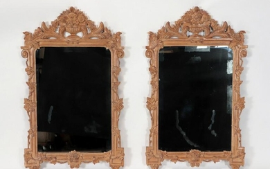 PAIR CARVED WOOD FRENCH PROVINCIAL MIRRORS 1960