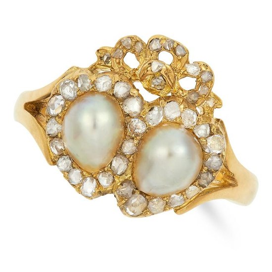 PEARL AND DIAMOND SWEETHEART RING set with two pearls