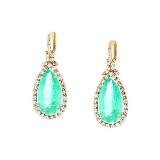 PGS Certified Pear Shaped Colombian Emerald Earrings in