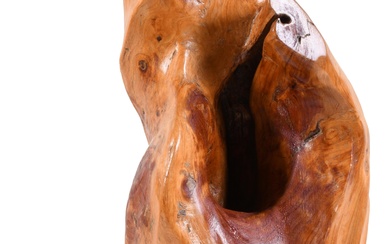 POSSIBLY JANE B. TELLER, AMERICAN 20TH CENTURY, ABSTRACT WOOD SCULPTURE, Height: 17 in. (43.2 cm.), Base: 4 3/4 x 7 1/4 x 7 1/2 in. (12.1 x 18.4 x 19.1 cm.)