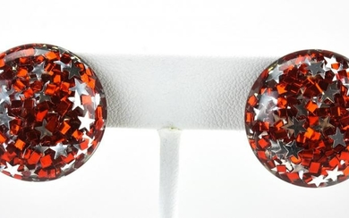 Pair 1950s Star Glitter Dome Earrings