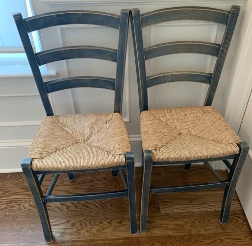 Pair Country Style Rush Seat Side Chairs