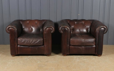 Pair Leather Chesterfield Club Chairs