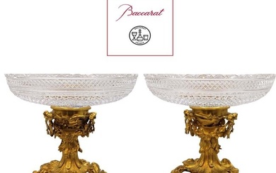 Pair Of 19th C. French Gilt Bronze Baccarat Crystal Taza, Centerpiece