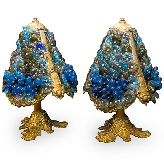 Pair Of Bronze and Murano Glass Lamps