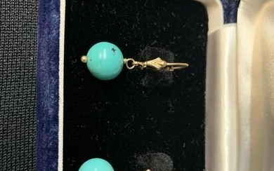 Pair Of Turquoise 14 K Gold Earrings