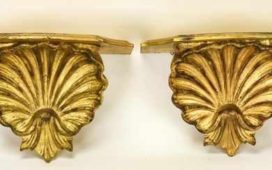 Pair Rocaille Shell Carved & Gilded Wall Brackets