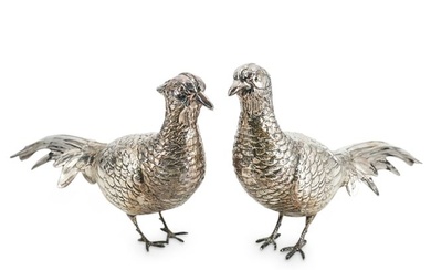 Pair Silver Models Of Pheasants