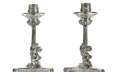Pair Victorian Candlesticks, Silverplate