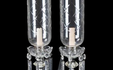 Pair Vintage 1940's Luster Cut Crystal Table Lamps