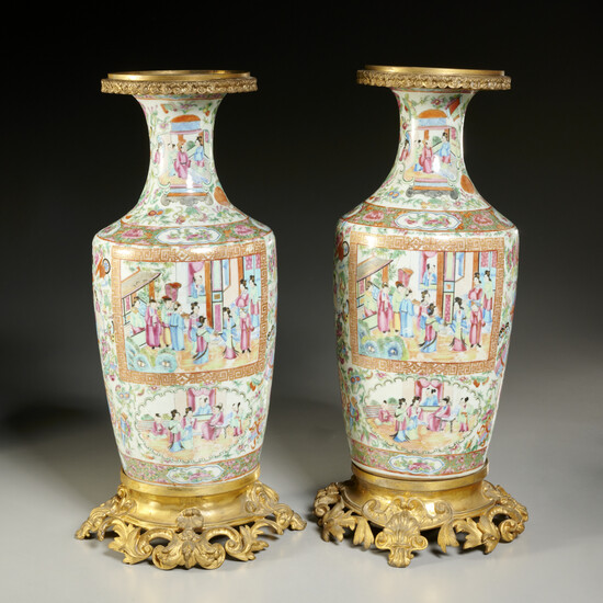 Pair large bronze mounted Chinese Export vases