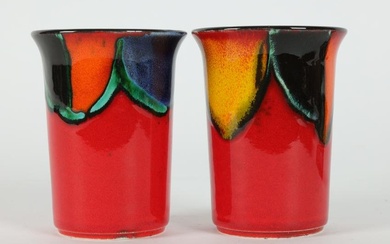 Pair of 1980s Poole Pottery England Red Tumblers
