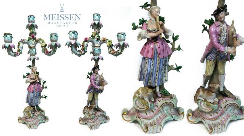 Pair of 19th Century Figural Meissen Porcelain
