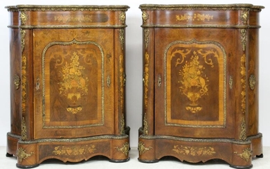 Pair of 19th c Marquetry inlay console cupboards