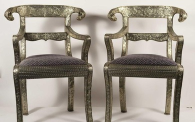 Pair of Anglo-Indian regency style ram's head dowry chairs