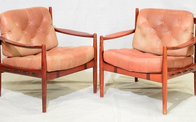 Pair of Button Tufted Mid Century Lounge Chairs