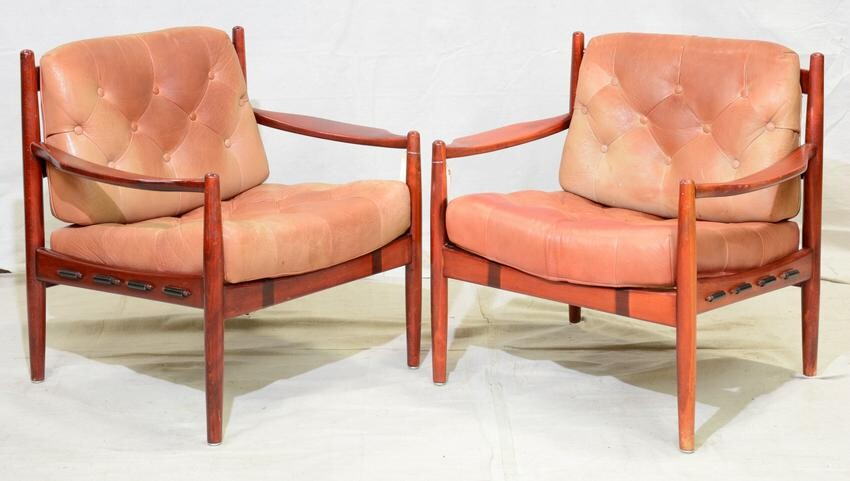Pair of Button Tufted Mid Century Lounge Chairs