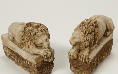 Pair of Carved Marble Style Lions After the Antique.