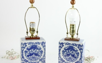 Pair of Chinese Blue and White Lamps