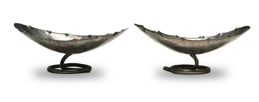 Pair of Chinese Export Silver Lotus Dishes