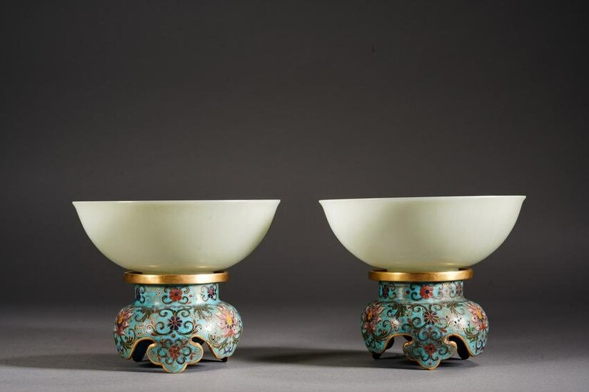 Pair of Chinese White Jade Bowls