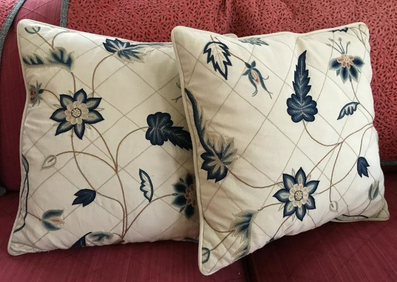 Pair of Crewelwork Type Embroidery Throw Pillows