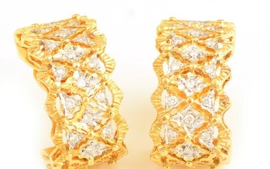 Pair of Diamond, 18k Yellow Gold Earrings.