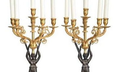 Pair of Electrified Empire Style Candelabras