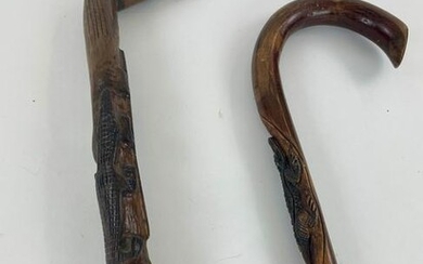 Pair of Folk Art Carved Alligator Canes