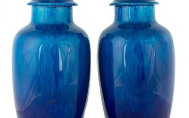 Pair of French Sevres Porcelain Cobalt Blue Covered