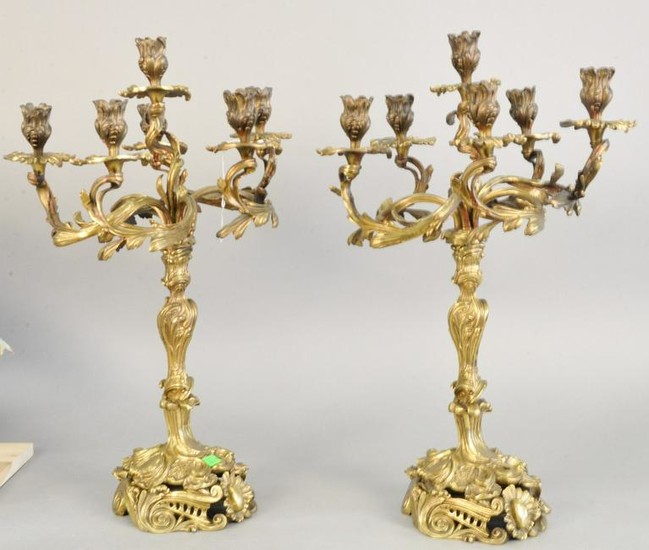 Pair of French bronze candelabras, six light, 19th