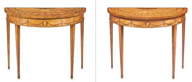 Pair of George III Satinwood, Tulipwood and Marquetry Pier Tables