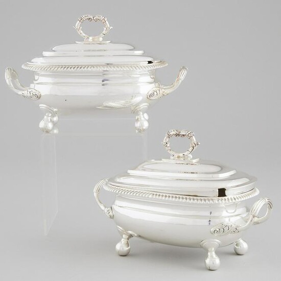 Pair of George III Silver Oval Covered Sauce Tureens
