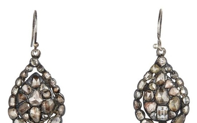 Pair of Georgian Silver and Diamond Pendant Earrings