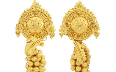 Pair of High Karat Gold Pendant-Earrings