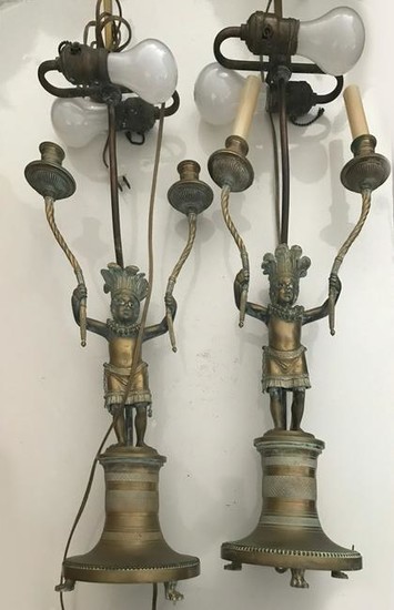 Pair of Late 19th/Early 20thC French Bronze Lamps