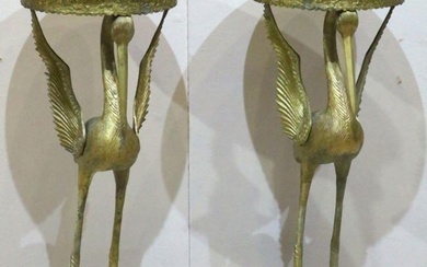 Pair of Louis XV Style Gilt Metal & Marble Crane Pedestals