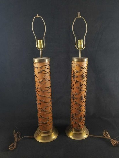 Pair of Mid Century Modern Print Roll Table Lamps