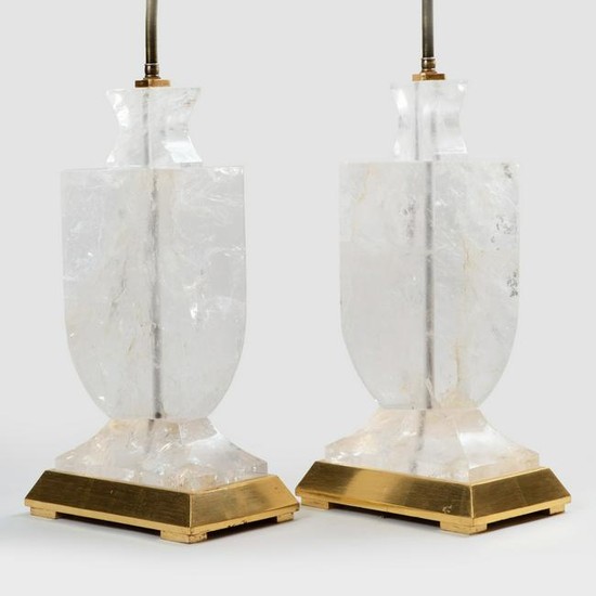 Pair of Modern Rock Crystal Urn Form Lamps
