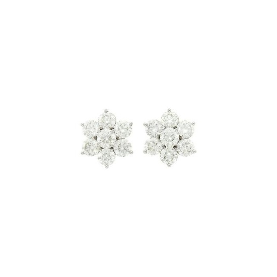 Pair of Platinum and Diamond Floret Earrings