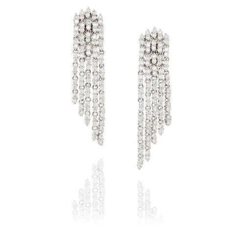 Pair of White Gold and Diamond Fringe Ear Clips