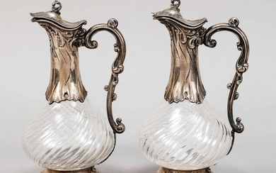 Pair of carafes with silver mount