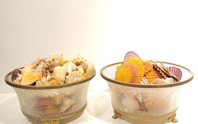 Pair of ormolu mounted crystal bowls with shells